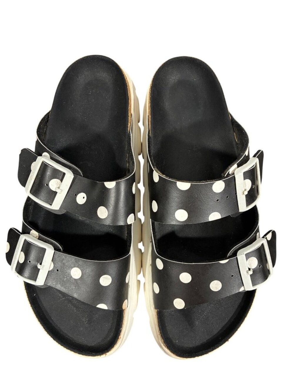 Birkenstock Papillio Arizona two strap Black Polka Dot Flor Sandals Chunky Sole